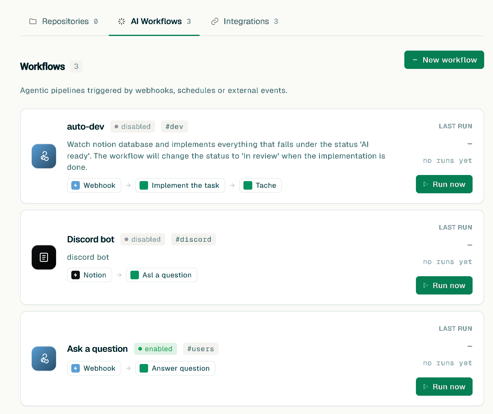 jimble — AI Workflows for the tosumeet-ai project: auto-dev, Discord bot and Ask a question pipelines